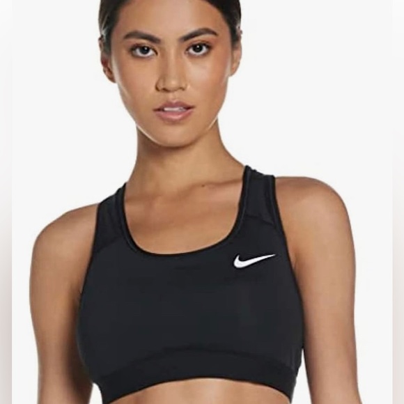 Women's Nike Sports Bra. Black with white swoosh. - Picture 1 of 3